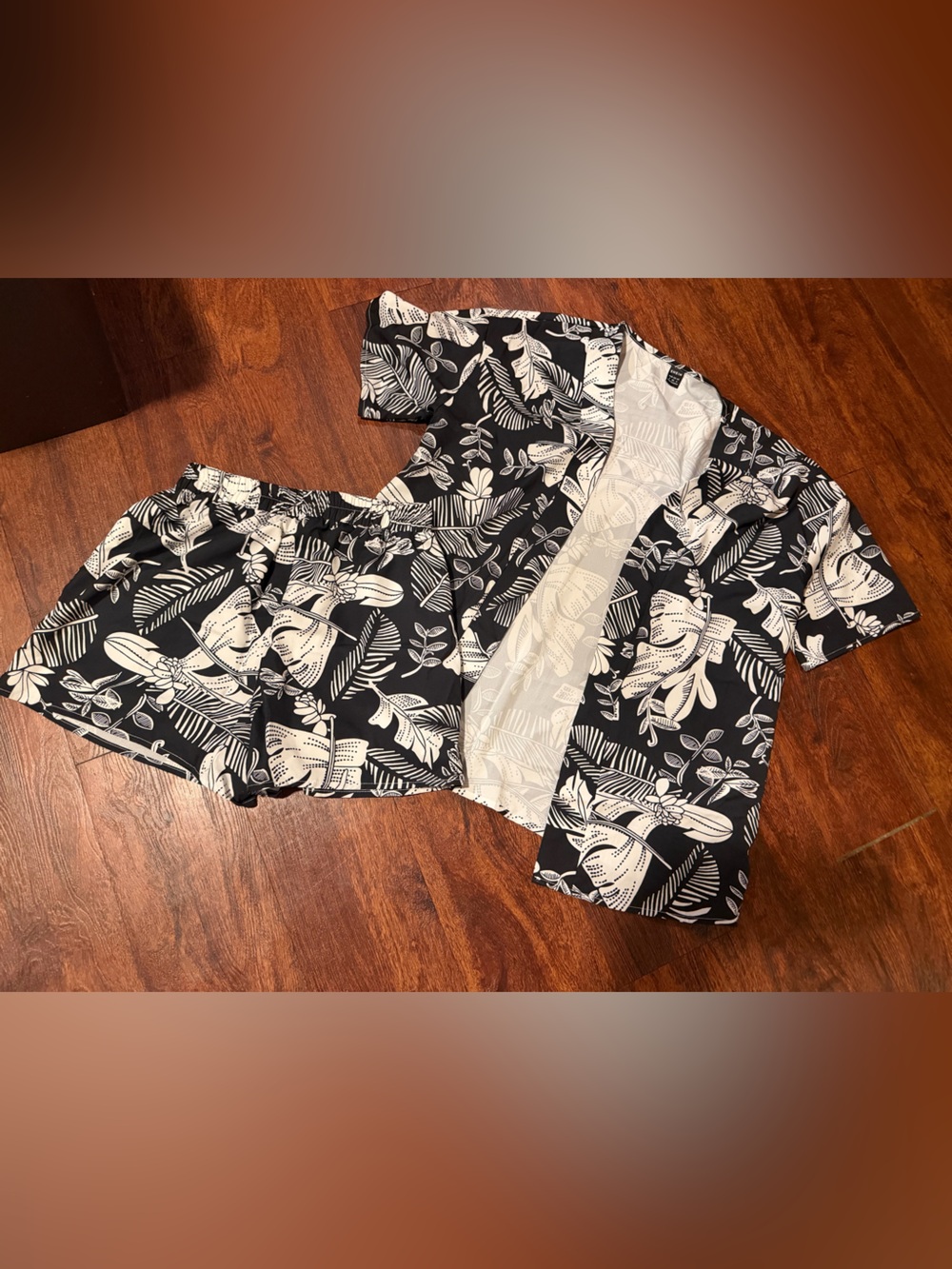 SHEIN Black and White Tropical Print Bermuda Shorts
